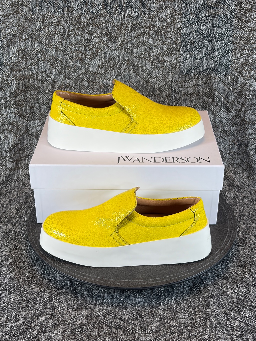 Jw Anderson Slip On Sneakers Women's 39 Calf Crackle Yellow